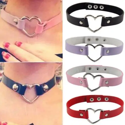 Halloween Sexy Catwomen Leather Rivet Punk Goth Heart Ring Collar Choker Fancy Dress costumes Leash Strap Necklace party favors