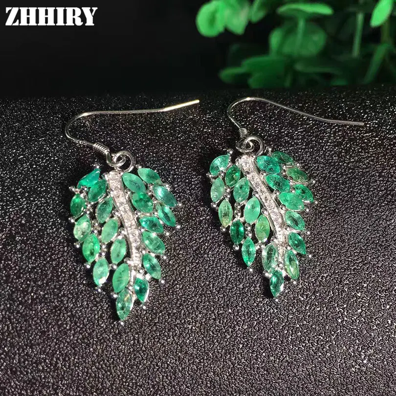 Женские серьги подвески из серебра 925 пробы с натуральным изумрудом|jewelry silver