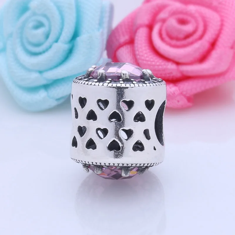 Натуральная стерлингового серебра 925 Радиант сердечка с розовый кристалл CZ