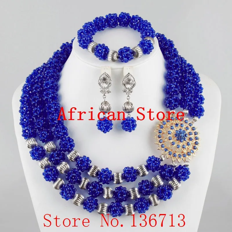 

New Design Multistrand Nigerian Wedding Jewelry Set With Rhine Flower Women African Beads Jewelry Set BS301-14