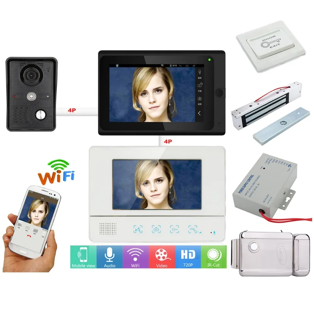 Домашний набор 7 &quot2 монитора видеодомофон проводной/беспроводной Wifi система с IR