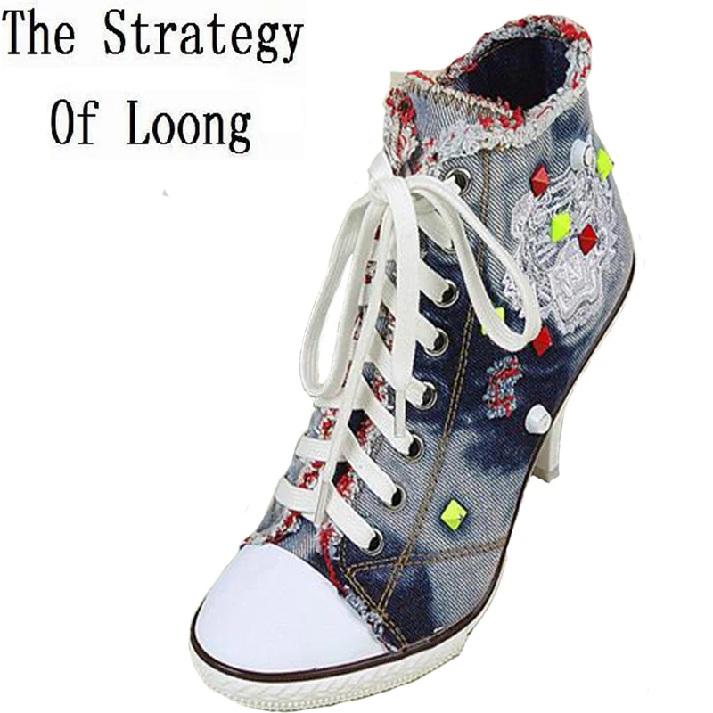 Демисезонный Для женщин Тонкий Высокий каблук с высоким берцем со шнуровкой и на