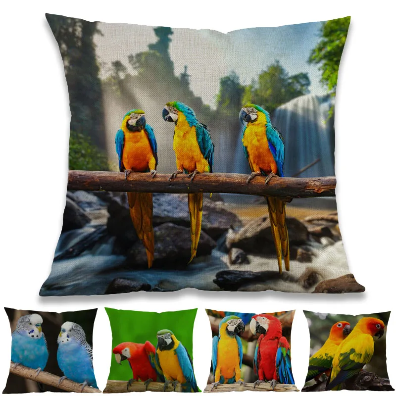 

Разнообразные искусственные голубые попугаи, ара, красивые птицы, декоративная подушка для дома, комнаты, дивана, наволочка