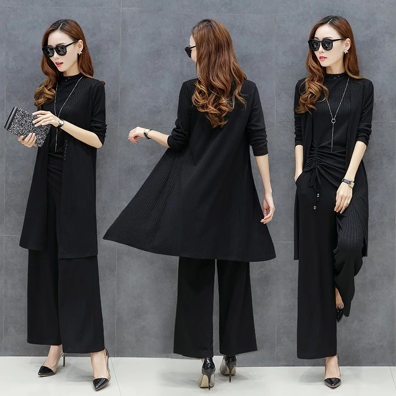 Весенний женский комплект из 3 предметов женские летние вязаные брюки с широкими