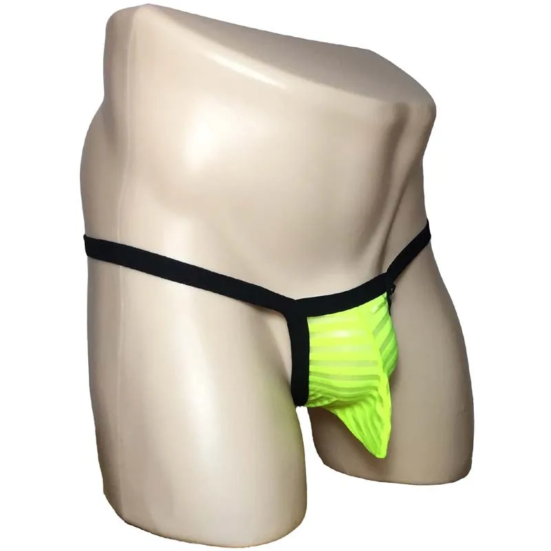 

Sexy Men Sheer Silky Stripe Pouch Bikini G String Skinny Low Rise T-back Thong Under Pants Breathable Underwear Lingerie