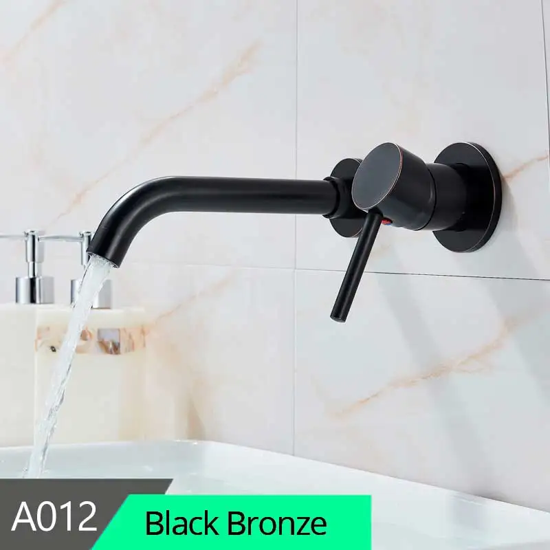 Black Bronze Настенный кран для раковины, яркий хромированный однорычажный смеситель для ванной комнаты, поворотный носик, кран для раковины - Цвет: Black Bronze