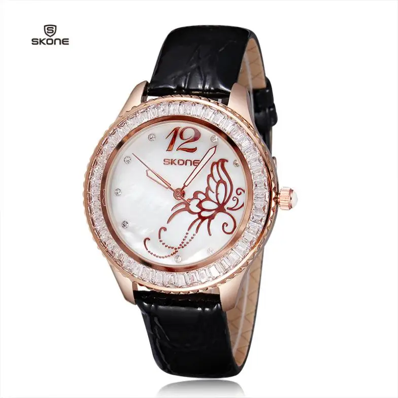 New Arrival Famous Brand Leather Watch Women Rhinestone Imported Japan Quartz Shell Dial | Наручные часы