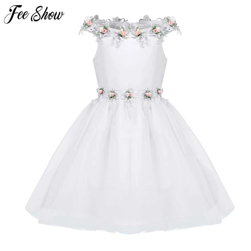 

Baby Flower Girl Dress White Wedding Pageant Children Bridesmaid Gown Summer Girl Princess Party Dresses for Girls Clothes