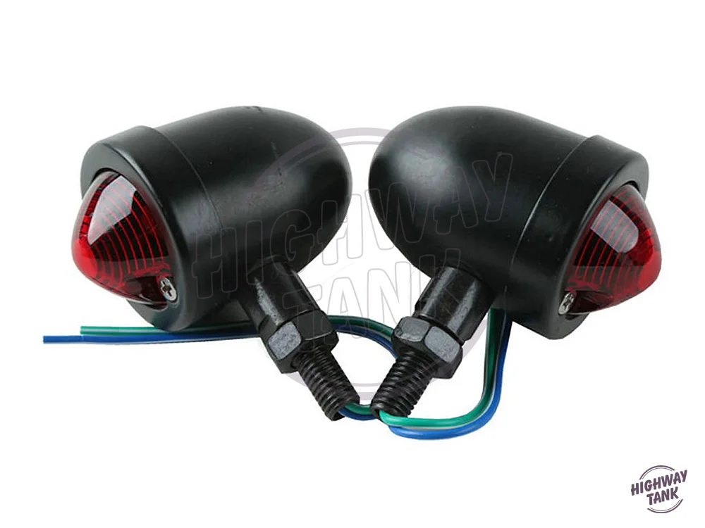 Universal Motorcycle Red Lense Black Turn Signal Case for Harley Cruiser Chopper Custom Bobber |