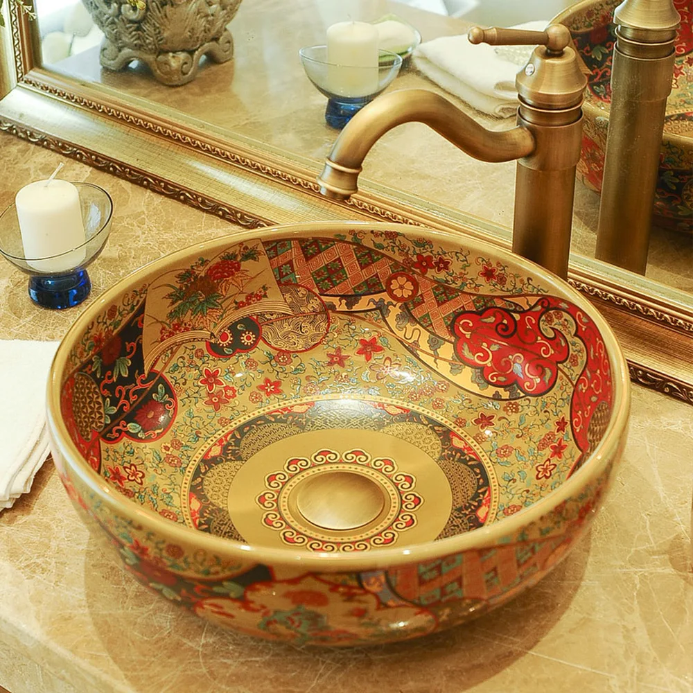 

Hotel Toilet Ceramic Above Counter Basin Art Basin Round Basin Balcony Wash Basin Wash Basin Retro LO612401