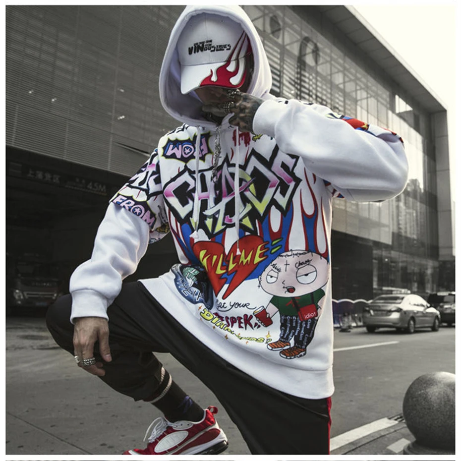 Hip Hop Hoodies Men Women Autumn Winter Letter Graffiti Printed Pullover Hoodie Male Fashion Streetwear Sweatshirts WG343