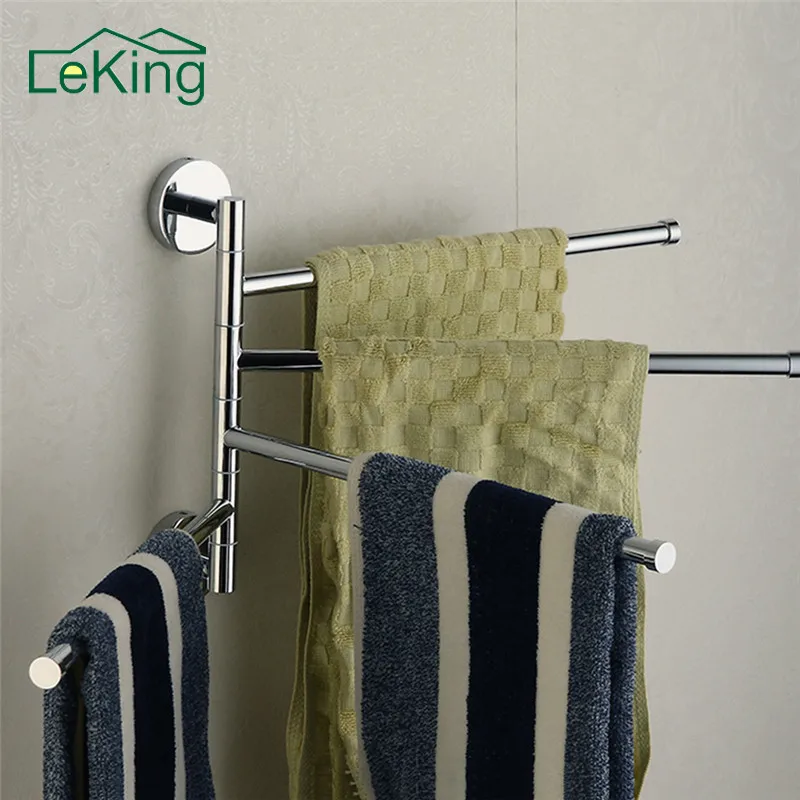 

LeKing Bathroom Towel Holder Stainless Steel Towel Shelf Wall-Mounted 4 Swivel Bars Towel Hanger Badkamer Shelf Hat Rack
