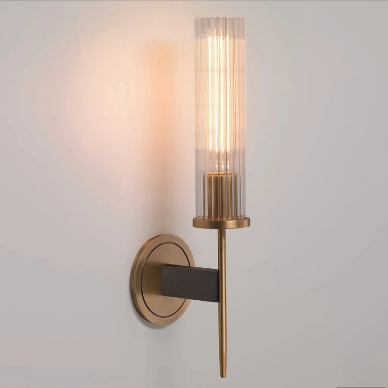 

American all-copper wall lamp post-modern light luxury living room study bedroom simple Nordic bedside background wall pure copp