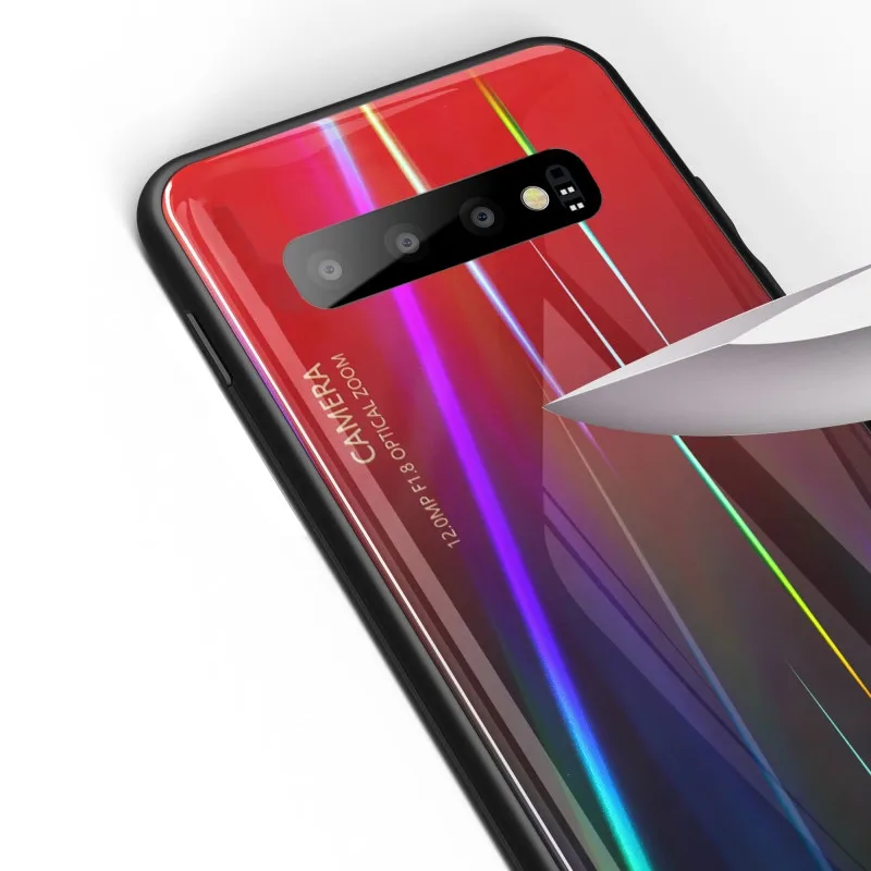 Для Samsung Galaxy S10 5G Plus S10e S9 S8 Note 9 8 чехол Aurora gradient закаленное стекло Мягкая