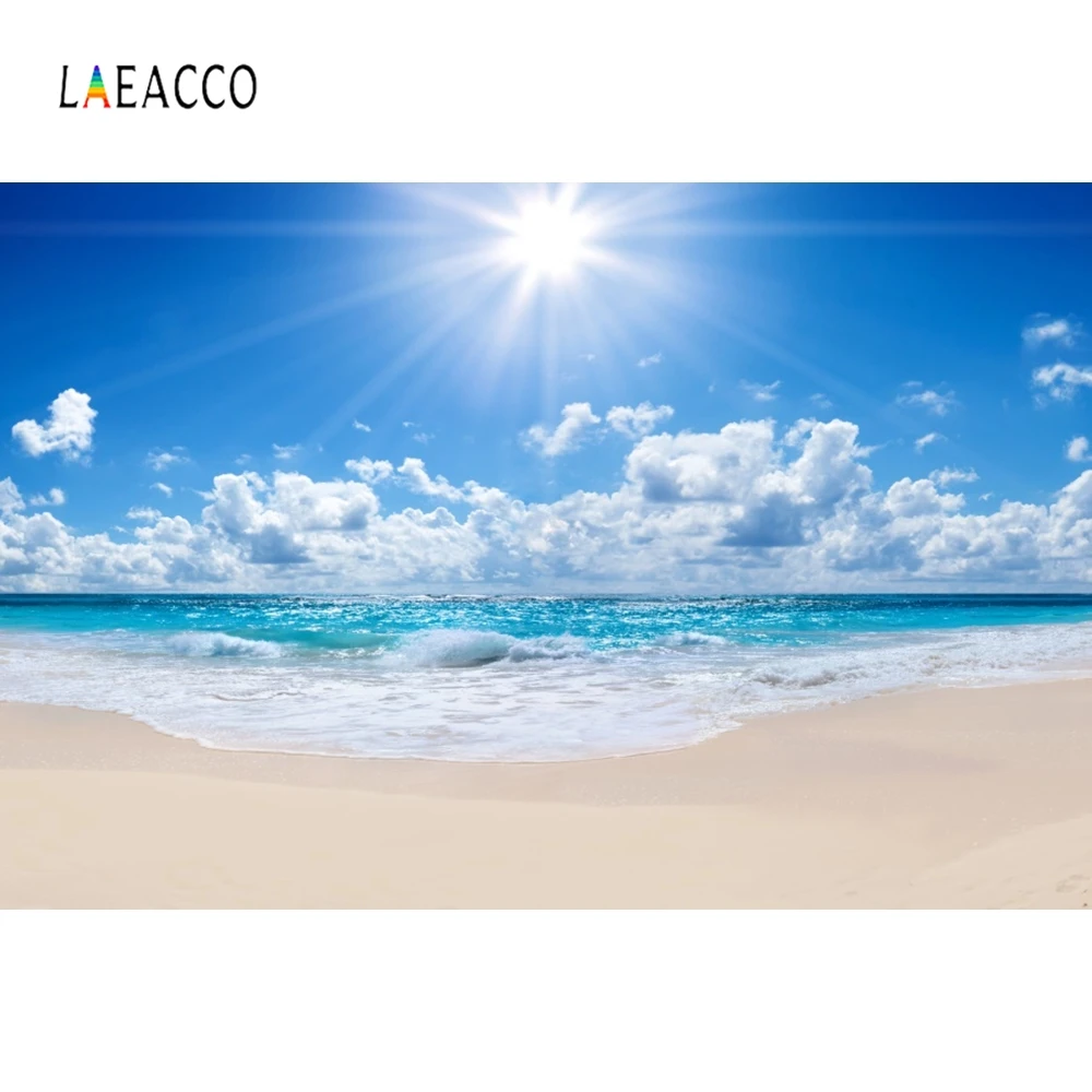 Laeacco голубое небо Белое Облако море Солнечный свет пляжный летний фон для