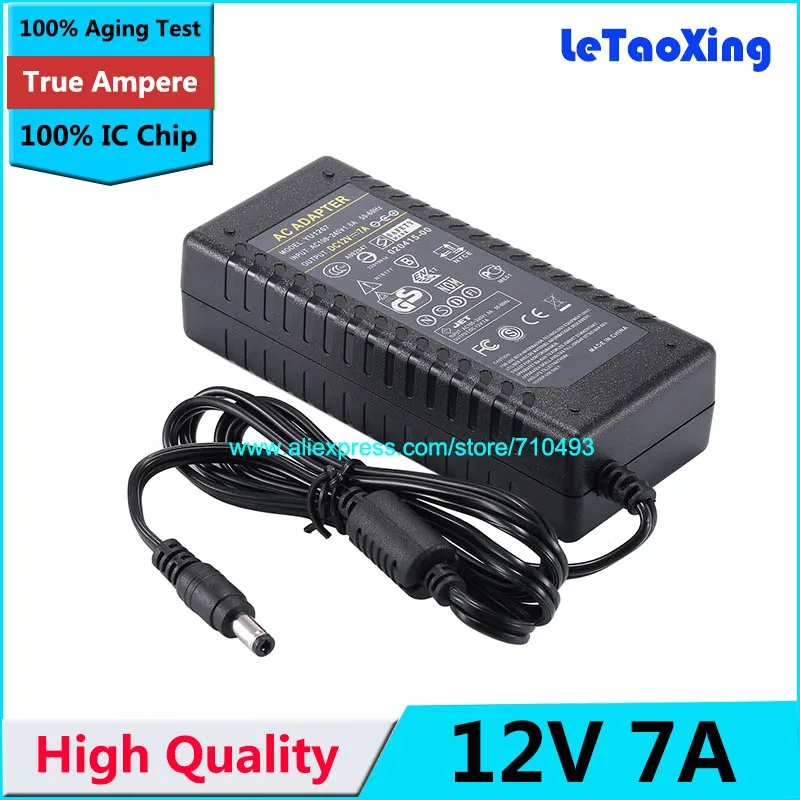 1 шт. с микросхемой IC AC DC 12V 7A адаптер питания 85W переключатель для 5050 3528 LED Light LCD