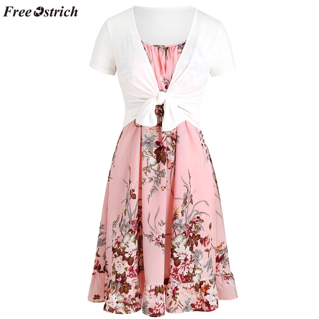 Платье с коротким рукавом и принтом в виде страуса комплект футболкой