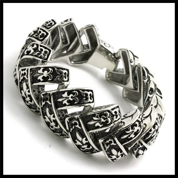 

Fashion Top Quality 154g Men Bracelet 316 Stainless Steel Hot Sale Wholesale Fleur De Lis Bracelet