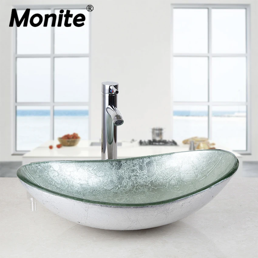 Monite серебряный овальный умывальник для ванной комнаты столешница раковина из