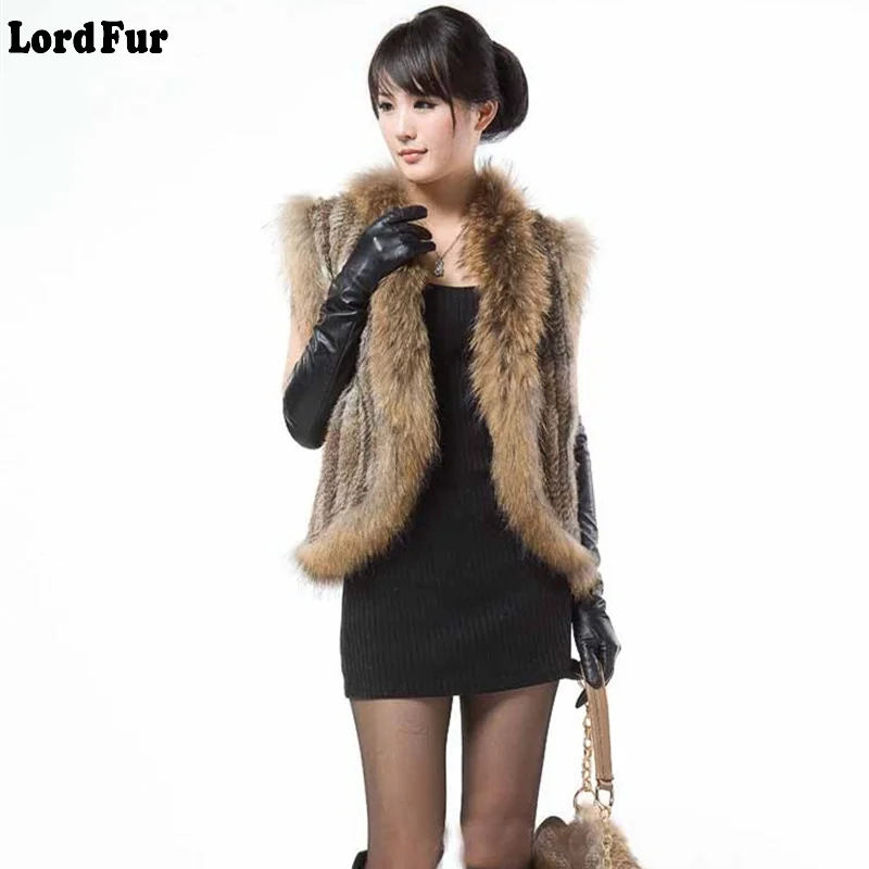 (TopFurMal) женский модный натуральный вязаный жилет из кроличьего меха с воротником