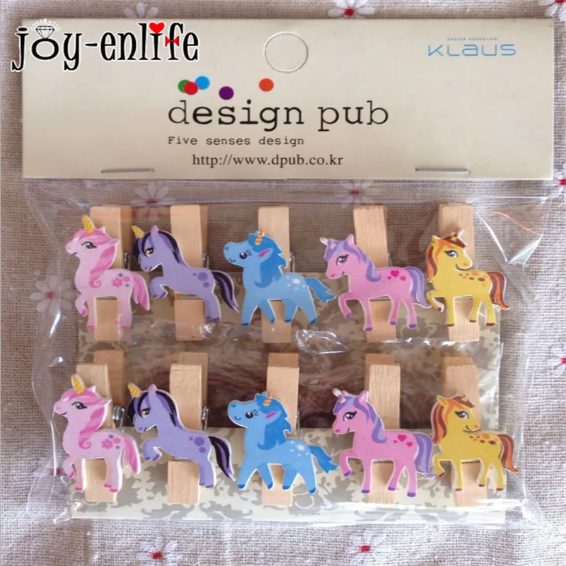 10 шт. деревянные клипсы в виде единорога Детские зажимы для фотографий на день