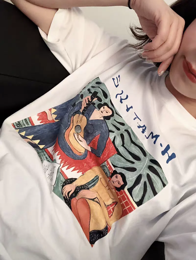 Женская хлопковая Футболка с абстрактным принтом винтажный стиль модная рубашка