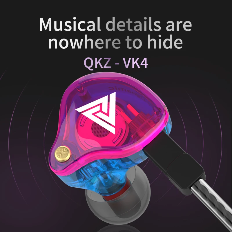 Оригинальные спортивные наушники QKZ VK4 проводные Super Bass 3 5 мм разноцветные