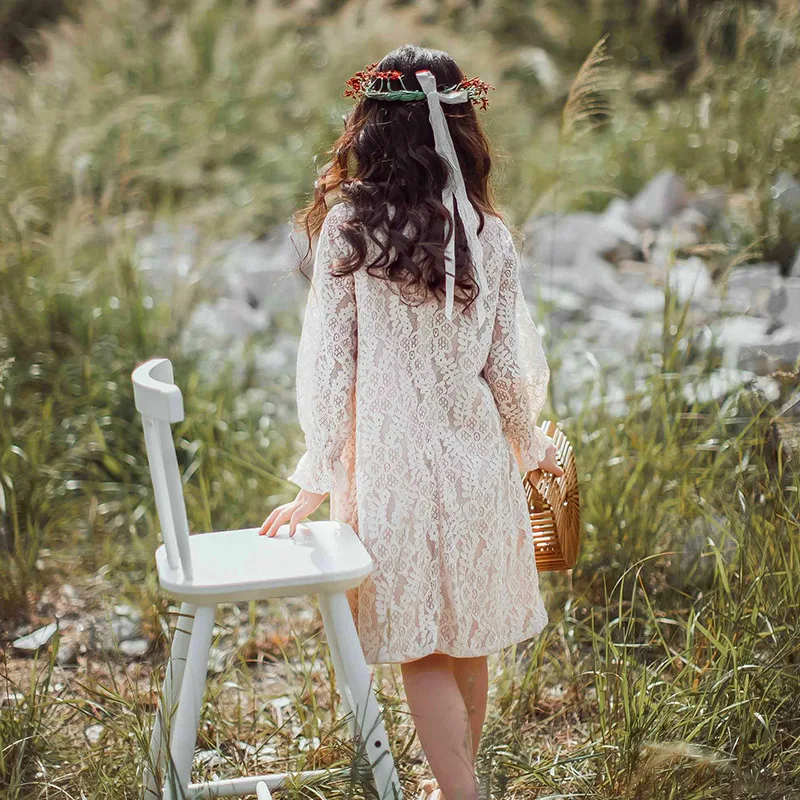 Children Kids Girls Lace Dress 2020 New Autumn Spring Bowknot Begie Teenager Brief Knee-length Clothing For Age 6-12 | Детская одежда и