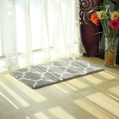 Carpet Flower Microfiber Bathroom Mat Kitchen Bedroom Water Absorption Nonslip Rug Bath Mat Set 45*65 Black White Red Blue Gray - Color: Gray