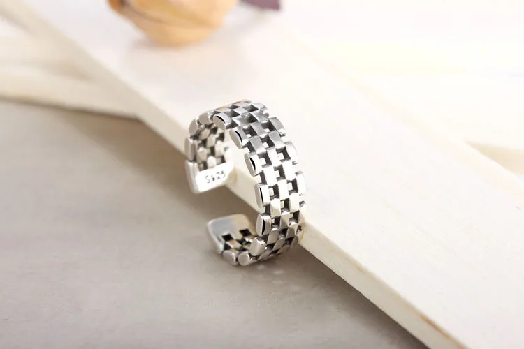 LULU-PIG, корейское серебро 925 пробы, винтажное, Сделано с открытым кольцом на старинном римском клетчатом ремешке для часов, KJZ-0048