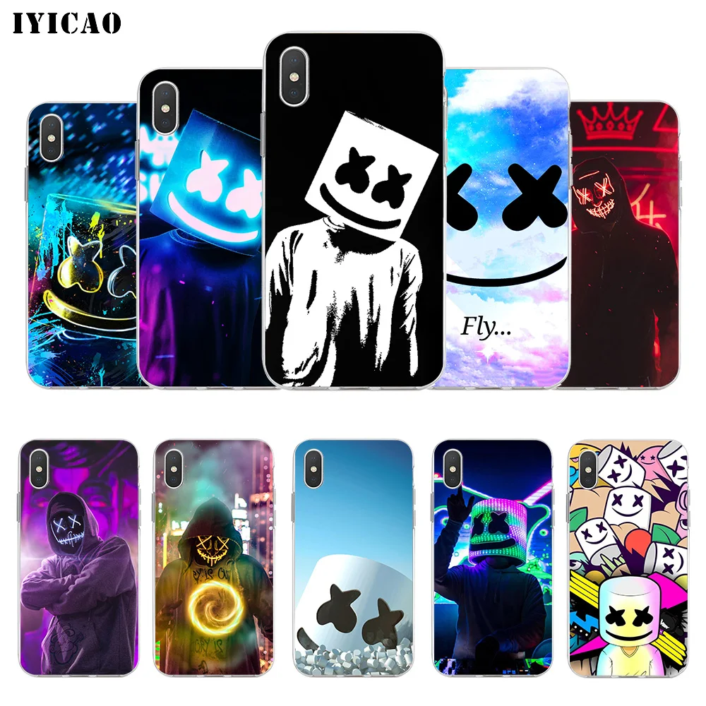 Чехол для телефона IYICAO Marshmello DJ мягкий силиконовый чехол из ТПУ iPhone X XR XS MAX 6 6s 7 8 Plus 5