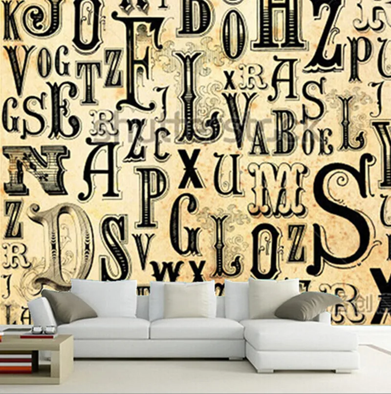 Фото Изготовленный На Заказ 3D фрески красивый ретро настенные наклейки буквы papel де