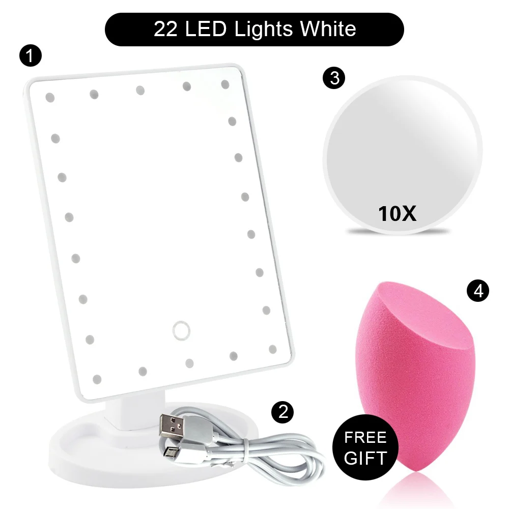WH 22 Lights Set C 16/22 увеличительное зеркало для макияжа, светодиодный светильник, косметическое зеркало, гибкий косметический светильник, зеркала для макияжа с USB или батареей, 10x Hand M - Цвет: WH 22 Lights Set C