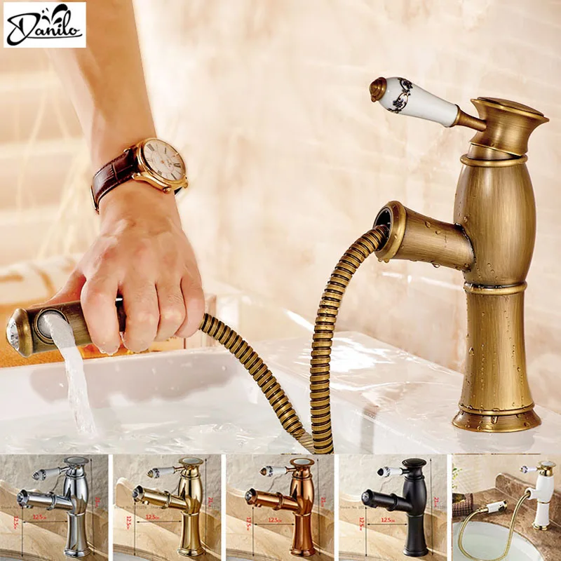 Новый Выдвижной античный кухонный кран смесители для раковины из хрусталя и меди