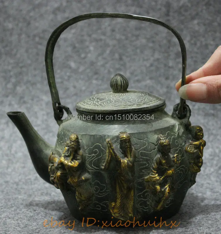 Старинная китайская бронза медная позолота собирает 8 бессмертный Бог