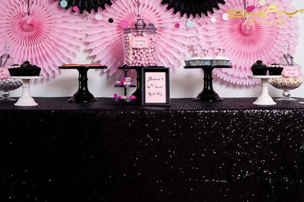 Black Color ShinyBeauty 108 дюймов круглые розовые золотые скатерти с блестками, ткань с блестками для вышивки стола наложения для столовой и - Цвет: Black Color