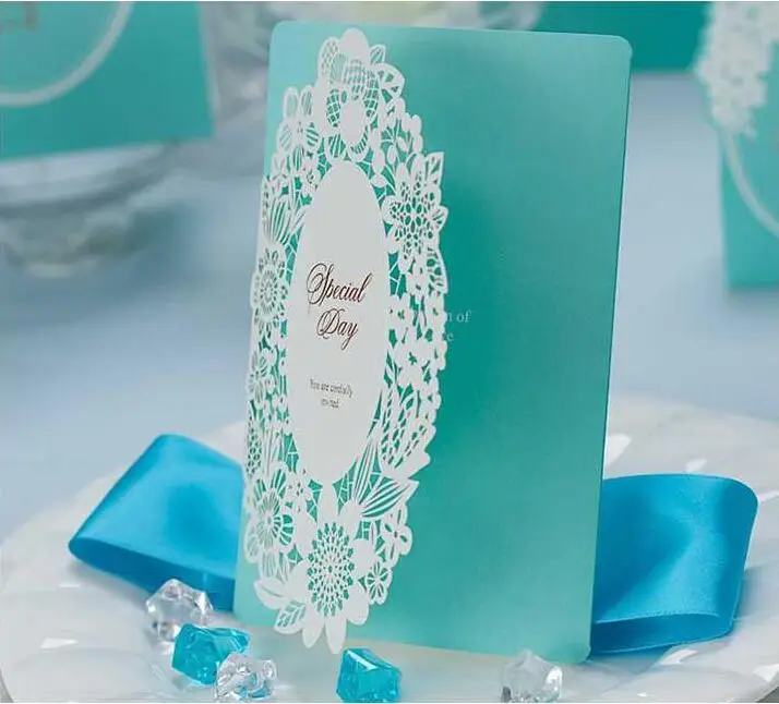 Персонализированные синий цвет Свадебное приглашение с кружева цветок|printed