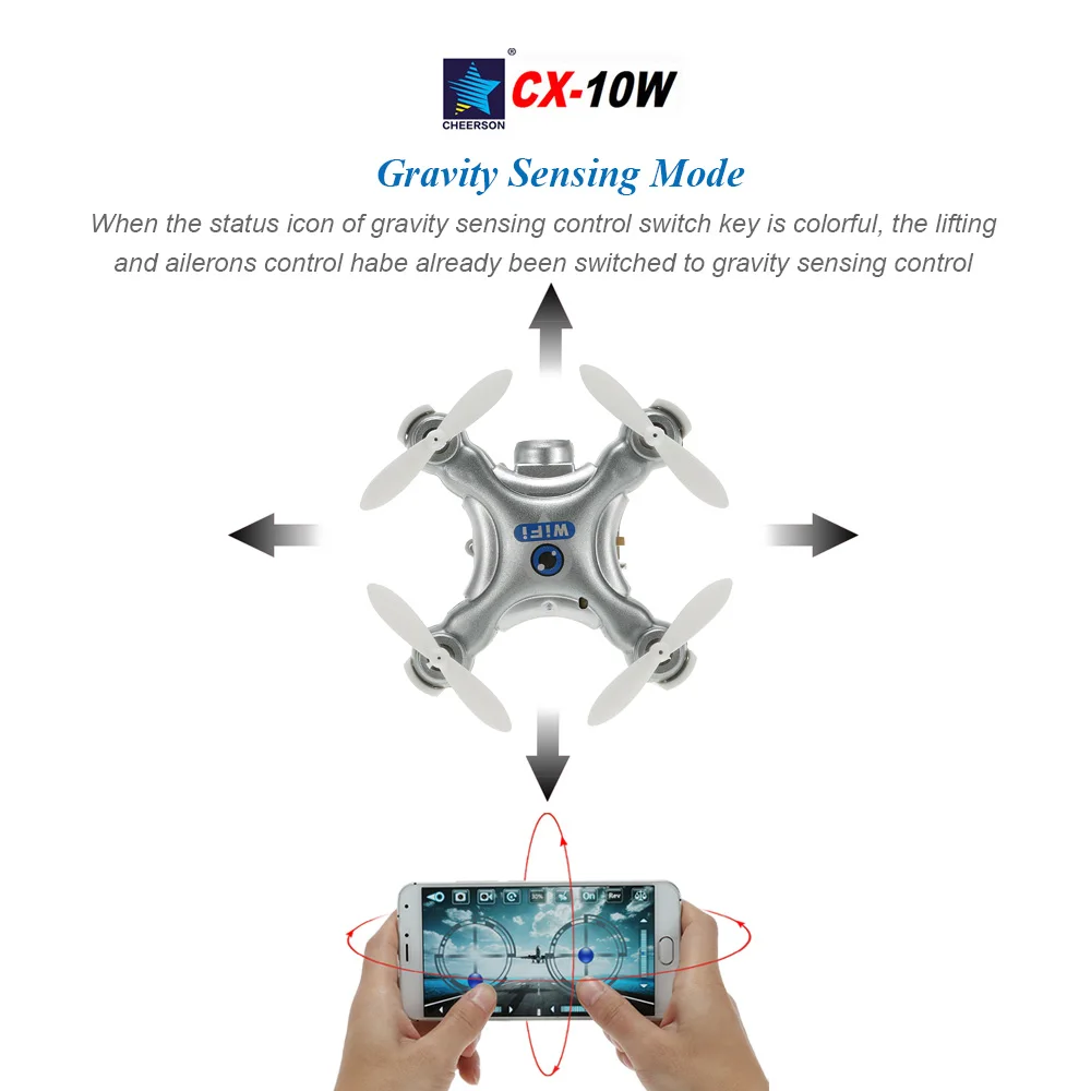 Cheerson CX-10W 4CH 6-осевой Гироскоп CX-10W Wifi FPV Drone RTF Мини RC Мультикоптер с камерой 0.3MP