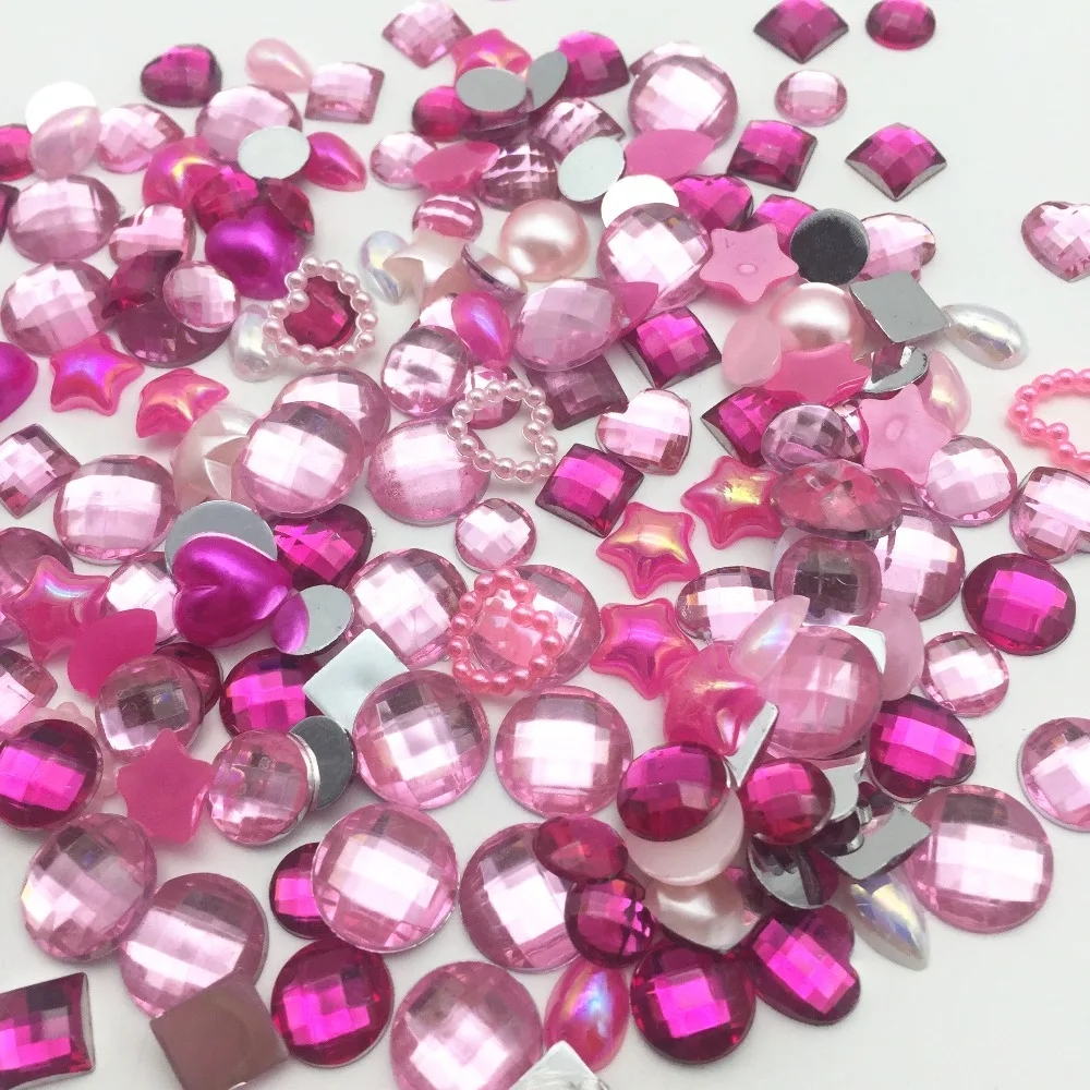 200 шт. смешанные сердца Бант Цветок жемчуг Камни полимерные плоские украшения DIY