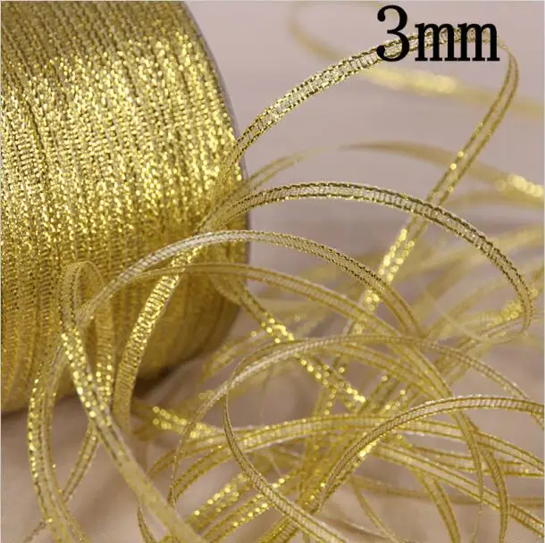 3mm gold 25y 3-50 мм Ручная работа Золотая и Серебряная лента 25 ярдов 22 м металлический блеск свадебное Рождественское украшение DIY тесьма карта Подарочная Упаковка - Цвет: 3mm gold 25y