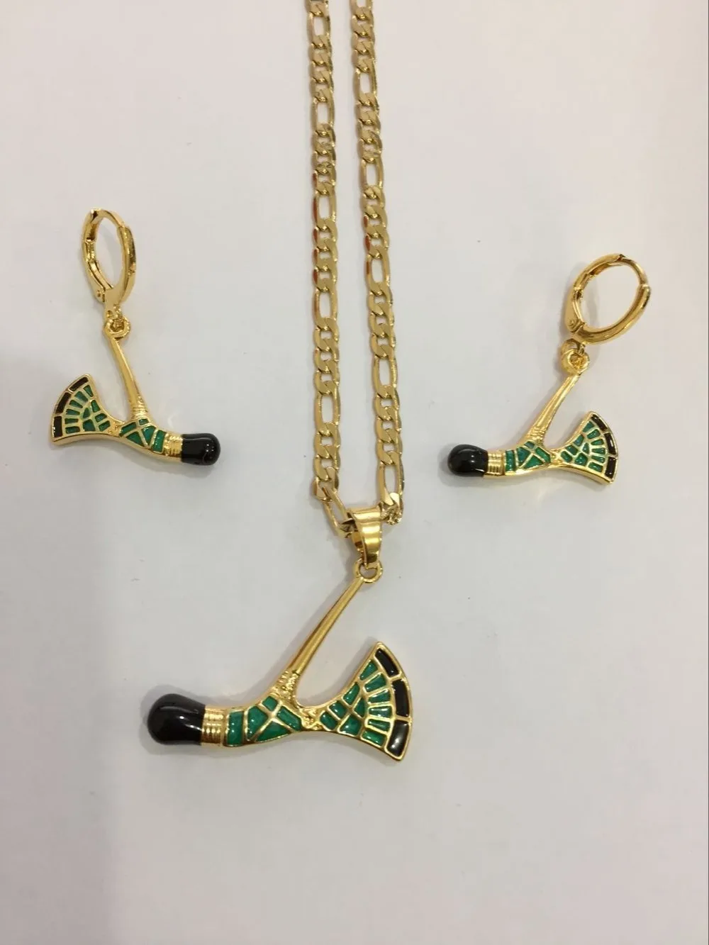 

handmade crystal axe Pendan Necklaces Earrings Gold bag blium Jewellery Set Papua New Guinea Wedding party women girls gifts