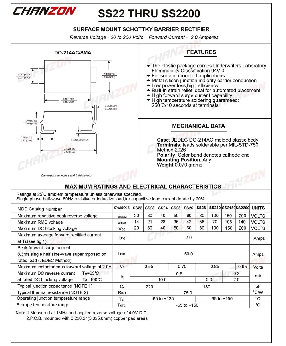 (100 шт.) SS210 SMD Schottky барьерные выпрямительные диоды 2A 100 в SMA (DO 214AC) 2 ампер Вольт|rectifier