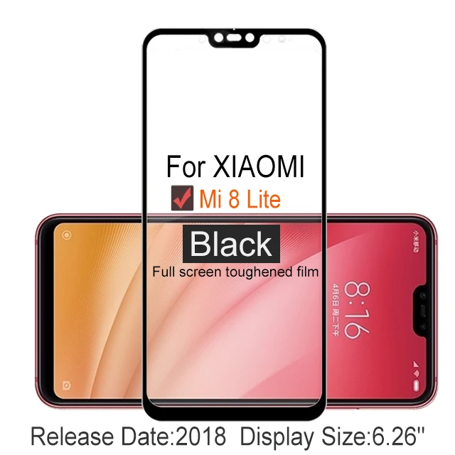 MI 8 Lite Black 2 шт Полное покрытие закаленное стекло для Xiaomi mi 8 Lite защита экрана 9H на защитное стекло чехол для mi 8 Lite пленка - Цвет: MI 8 Lite Black