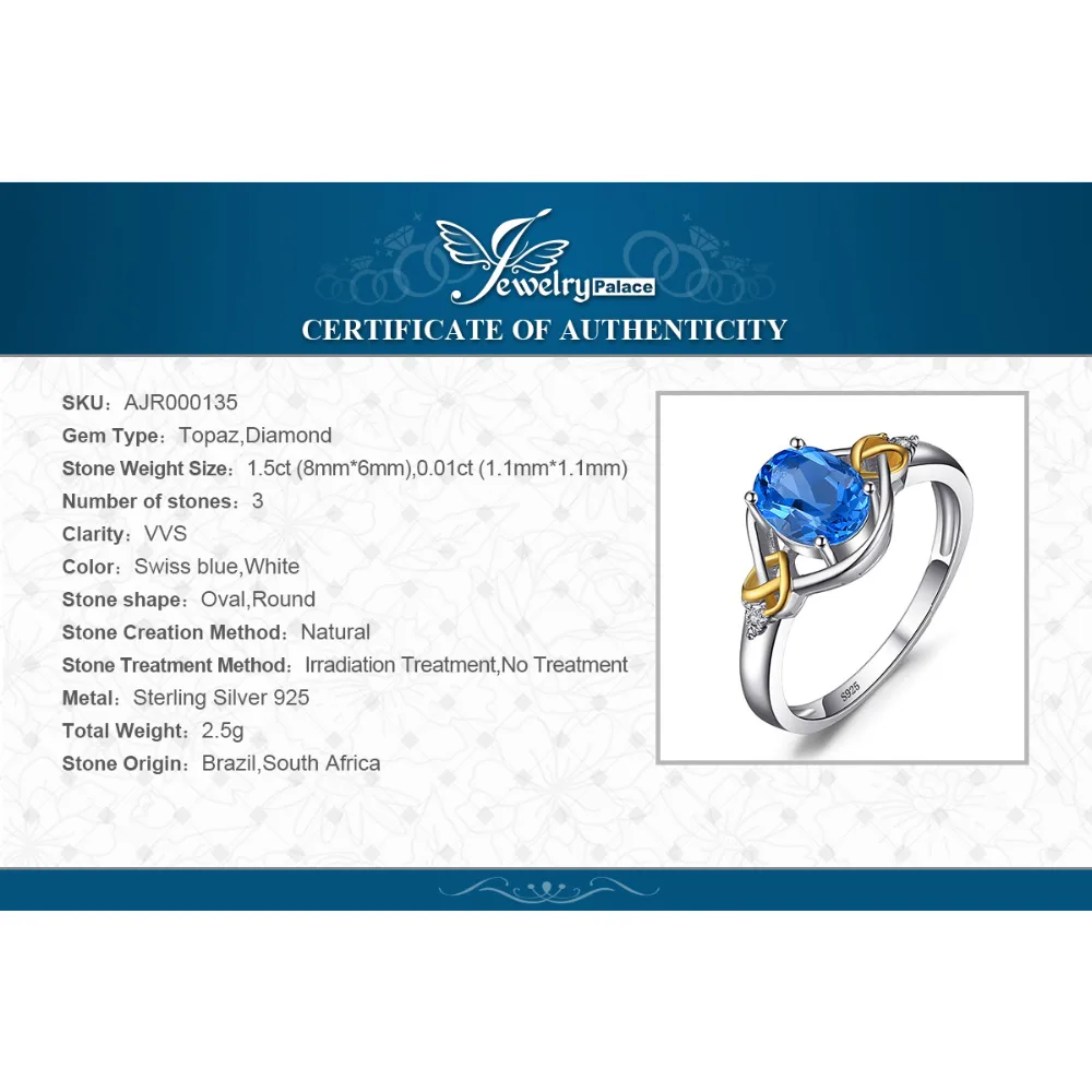 JewelryPalace Любовь Сердце Узел 1.5ct Природный Голубой топаз настоящий бриллиант