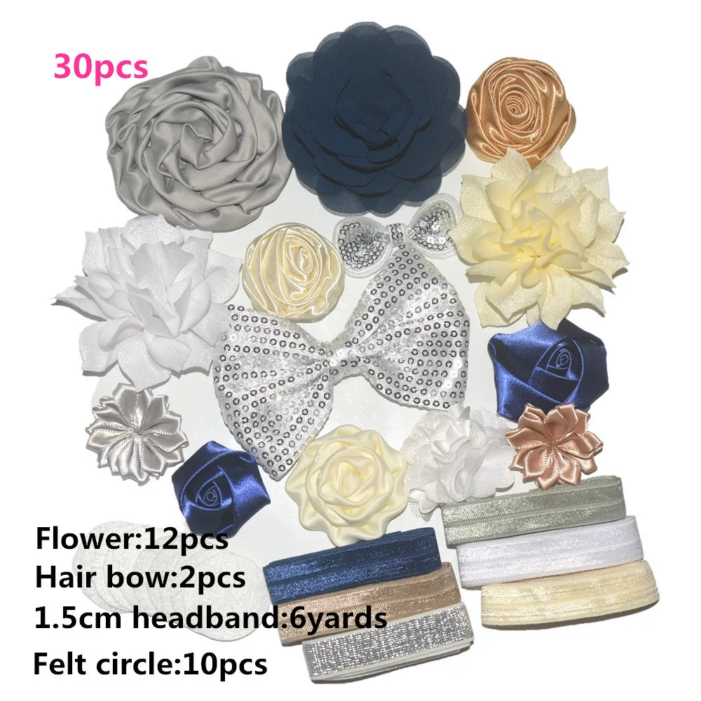 

30pcs/lot,chiffon/satin flower headband station,hair bow DIY baby headbands, chiffon shabby flower