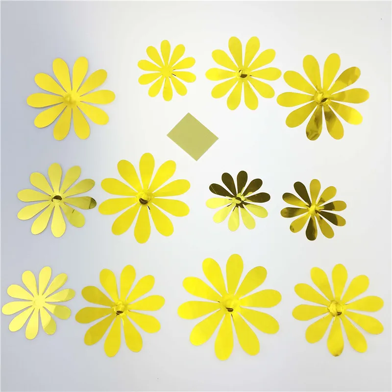 12Pcs Vinyl 3D Removable Decorative Silver Mirror Flowers Wall Sticker For Kids Room Christmas Art Decals Home Decor | Дом и сад