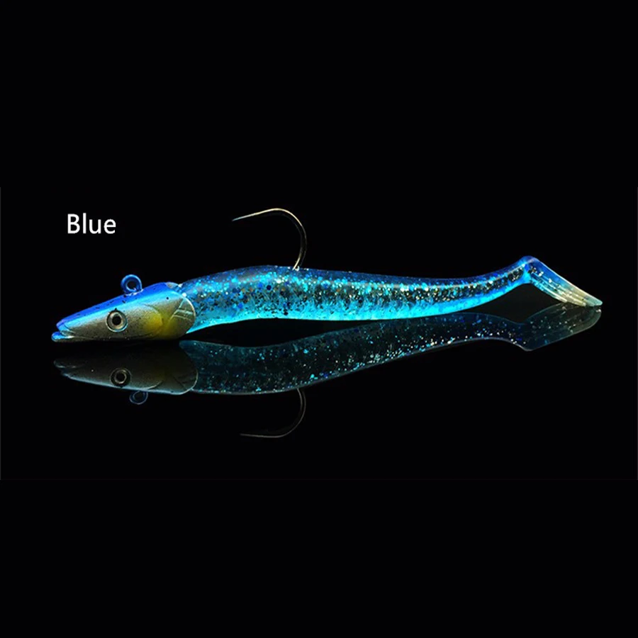 Blue Световой Рыболовный крючок 22g 12 см ФЛУОРЕСЦЕНТНОЕ свечение Рыбная ловля джиг-головки свинцовые Крючки рыболовные крючки с зазубринами с мягкой Прикормка искусственные приманки Pesca - Цвет: Blue