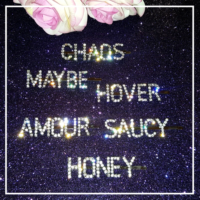 

Top Fashion Hair Clips "AMOUR" "CHAOS" "HONEY" "SAUCY" "MAYBE" "HOVER" Words Bobby Pins Hair Accessories Wholesale