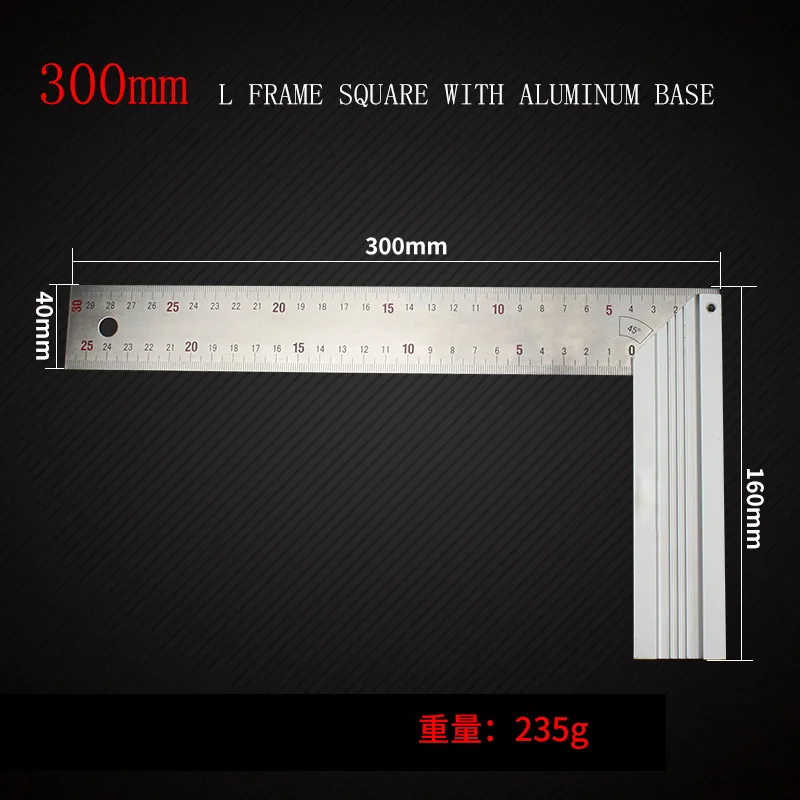 aluminum base 300mm L Рамка квадратная линейка из нержавеющей стали маркировка для деревообработки l-квадрат 90 градусов ангел плотник измерения ручные инструменты - Цвет: aluminum base 300mm
