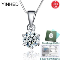 sent silver certificate yinhed 100 925 sterling silver jewelry 6 claws round cubic zirconia pendant necklace for women zn136